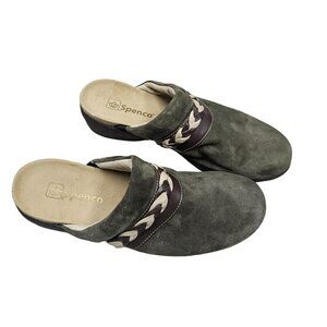 Spenco Womens Suede Leather Slip-On Mules Green Braided Strap Size‎ 9